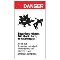 Enseigne «Danger Hazardous Voltage», 8" x 4-1/2", Acrylique, Anglais avec pictogramme SY227 | Par Equipment