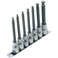 Jeu de douilles &agrave; embouts longs et sph&eacute;riques de 4" SAE LHSW-3807, Sph&egrave;re hexagonale, Prise 3/8", 7 mr Par Equipment