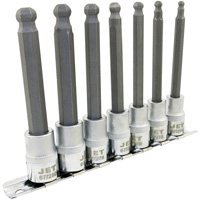 Jeu de douilles &agrave; embouts longs et sph&eacute;riques de 4" m&eacute;triques LHSW-3807, Sph&egrave;re hexagonale, Prise 3/8", 7 mr Par Equipment