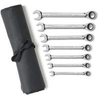 72-Tooth 12 Point Reversible Ratcheting SAE Wrench Set with Tool Roll, Combination, 7 Pieces, Imperial Par Equipment
