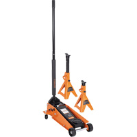 Service Jack with 4-Ton Vehicle Stands, 3.5 Ton(s) Capacity, 5-1/8" Lowered, 21" Raised, Manual Hydraulic UAV872 | Par Equipment
