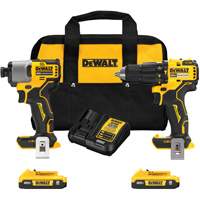 Brushless Compact Cordless 1/2" Hammer Drill & 1/4" Impact Driver Kit, Lithium-Ion, 20 V Par Equipment