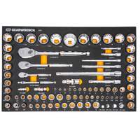Jeu d'outils SAE/m&eacute;triques pour m&eacute;canicien &agrave; 90 dents 1/4", 3/8" & 1/2" avec plateau de rangement en mousse Par Equipment