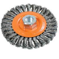Wide Knotted Wire Wheel Brush, 4-1/2" Dia., 0.02" Fill, 5/8"-11 Arbor, Steel UE934 | Par Equipment