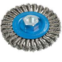 Wide Knotted Wire Wheel Brush, 4-1/2" Dia., 0.02" Fill, 5/8"-11 Arbor, Aluminum/Stainless Steel UE936 | Par Equipment
