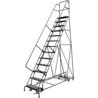 All Directional Rolling Ladder, 13 Steps, 24" Step Width, 130" Platform Height, Steel Par Equipment
