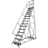 All Directional Rolling Ladder, 14 Steps, 24" Step Width, 140" Platform Height, Steel Par Equipment