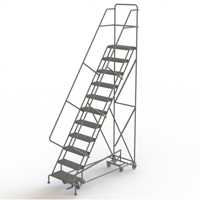 All Directional Rolling Ladder, 11 Steps, 24" Step Width, 110" Platform Height, Steel Par Equipment