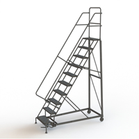 Heavy Duty Rolling Ladder, 10 Steps, 24" Step Width, 100" Platform Height, Steel Par Equipment