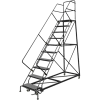 Safety Slope Rolling Ladder, 10 Steps, Perforated, 50° Incline, 100" High Par Equipment