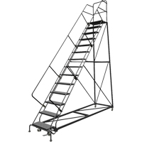 Safety Slope Rolling Ladder, 14 Steps, Perforated, 50° Incline, 140" High Par Equipment
