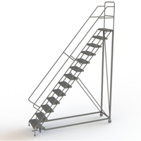 Safety Slope Rolling Ladder, 13 Steps, Serrated, 50° Incline, 130" High Par Equipment