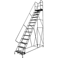 Deep Top Step Rolling Ladder, 14 Steps, 24" Step Width, 140" Platform Height, Steel Par Equipment