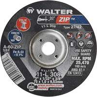 Disque de meulage et de tronçonnage Zip, 3" x 1/13", Arbre de 3/8", Type 27, Grain de 60, Oxyde d'aluminium Par Equipment