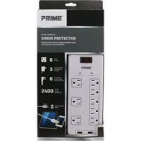 Limiteurs de surtension avec chargeur USB, 8 Prises, 2400 J, 1875 W, Cordon 6' Par Equipment