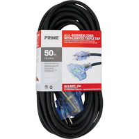 All-Rubber Extension Cord, Outdoor, SJOOW, 12/3 AWG, 15 A, 3 Outlet(s), 50' Par Equipment