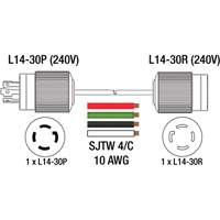 Rallonge pour génératrice à quatre prises, AWG 10, 30 A, 4 prise(s), 25' XI765 | Par Equipment