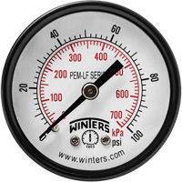 Economy Pressure Gauge, 2" , 0 - 100 psi, Back Mount, Analogue Par Equipment