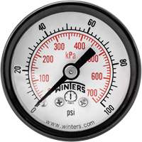 Manomètre économique,  1-1/2", 0 - 100 psi, Fixation arrière, Analogique YB872 | Par Equipment
